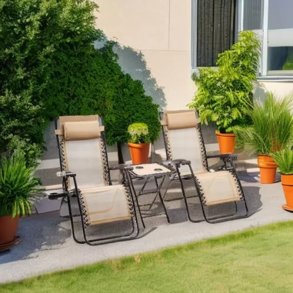 imageAmazon Basics Outdoor Mesh Adjustable Zero Gravity Lounge Chair Recliners with Side Table 35 x 26 x 43 inches BlueBeige