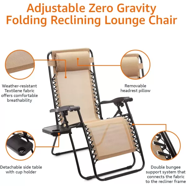 imageAmazon Basics Outdoor Mesh Adjustable Zero Gravity Lounge Chair Recliners with Side Table 35 x 26 x 43 inches BlueBeige