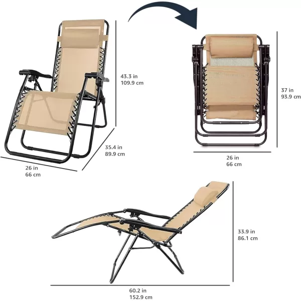 imageAmazon Basics Outdoor Mesh Adjustable Zero Gravity Lounge Chair Recliners with Side Table 35 x 26 x 43 inches BlueBeige