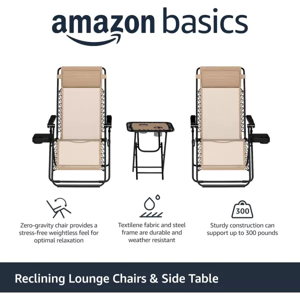 imageAmazon Basics Outdoor Mesh Adjustable Zero Gravity Lounge Chair Recliners with Side Table 35 x 26 x 43 inches BlueBeige