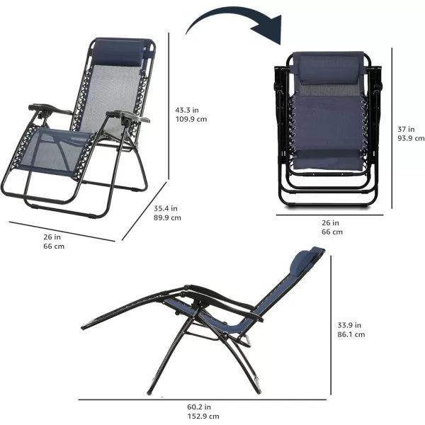 imageAmazon Basics Outdoor Mesh Adjustable Zero Gravity Lounge Chair Recliners with Side Table 35 x 26 x 43 inches BlueBlue