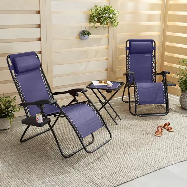 imageAmazon Basics Outdoor Mesh Adjustable Zero Gravity Lounge Chair Recliners with Side Table 35 x 26 x 43 inches BlueBlue