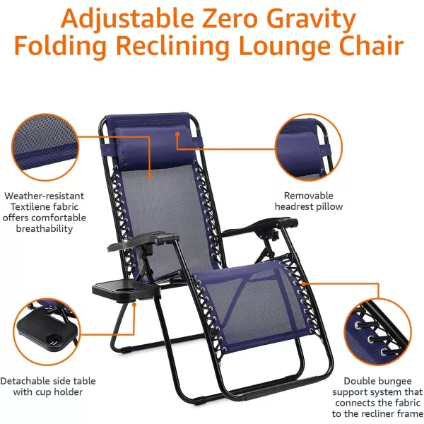 imageAmazon Basics Outdoor Mesh Adjustable Zero Gravity Lounge Chair Recliners with Side Table 35 x 26 x 43 inches BlueBlue