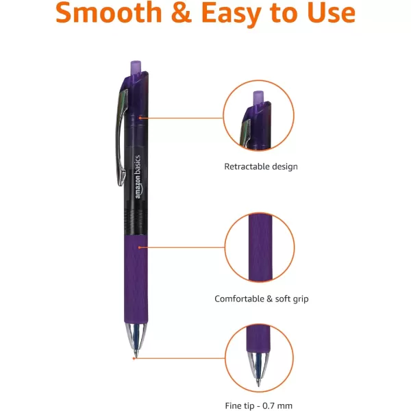 imageAmazon Basics Retractable Gel Pens with Comfortable Grip Fine Point 07mm Black 12 Count Pack of 1Assorted