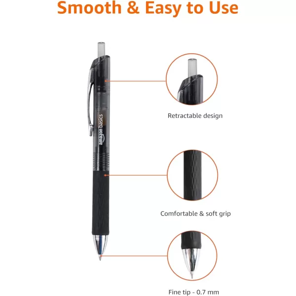 imageAmazon Basics Retractable Gel Pens with Comfortable Grip Fine Point 07mm Black 12 Count Pack of 1Black
