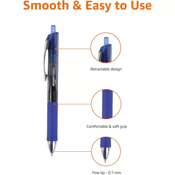 imageAmazon Basics Retractable Gel Pens with Comfortable Grip Fine Point 07mm Black 12 Count Pack of 1Blue