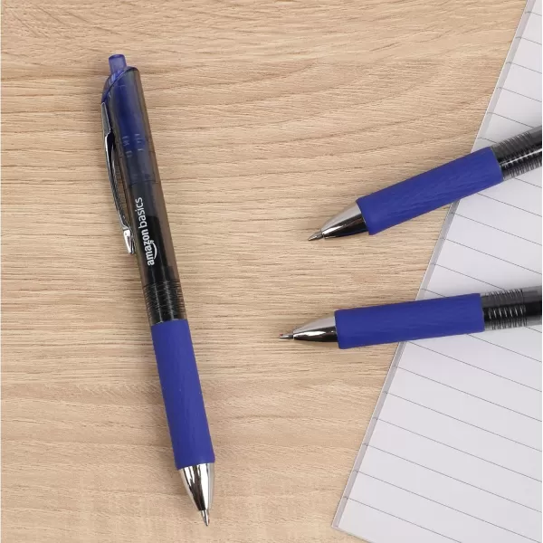 imageAmazon Basics Retractable Gel Pens with Comfortable Grip Fine Point 07mm Black 12 Count Pack of 1Blue