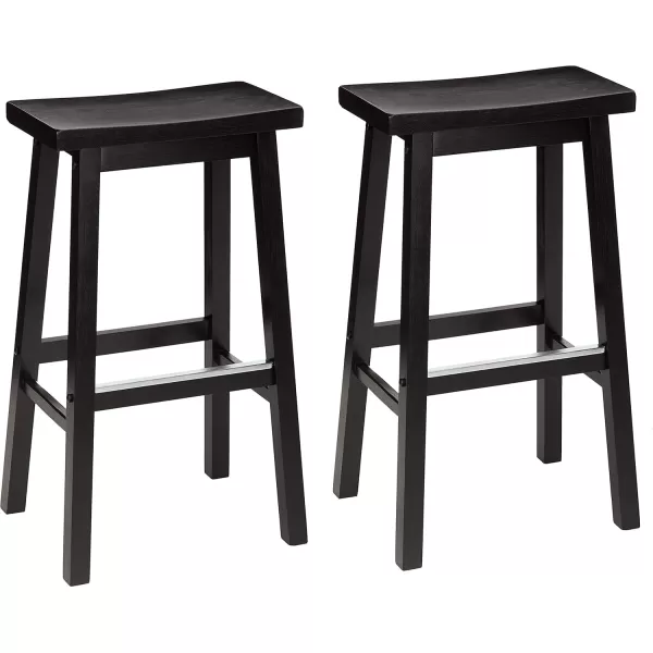 imageAmazon Basics Solid Wood SaddleSeat Kitchen Island Counter Barstool 29Inch Height Black  Set of 2Black