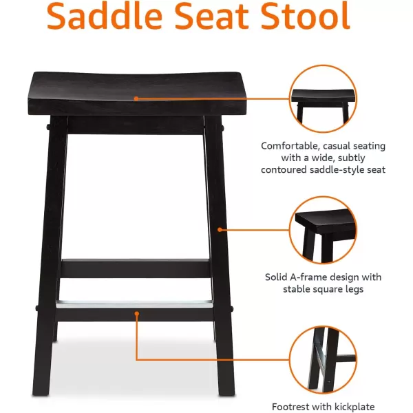 imageAmazon Basics Solid Wood SaddleSeat Kitchen Island Counter Barstool 29Inch Height Black  Set of 2Black