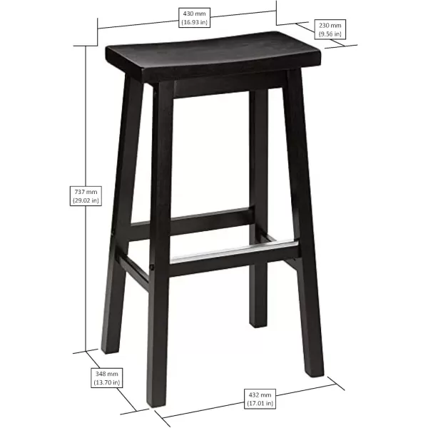 imageAmazon Basics Solid Wood SaddleSeat Kitchen Island Counter Barstool 29Inch Height Black  Set of 2Black