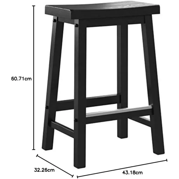 imageAmazon Basics Solid Wood SaddleSeat Kitchen Island Counter Barstool 29Inch Height Black  Set of 2Black