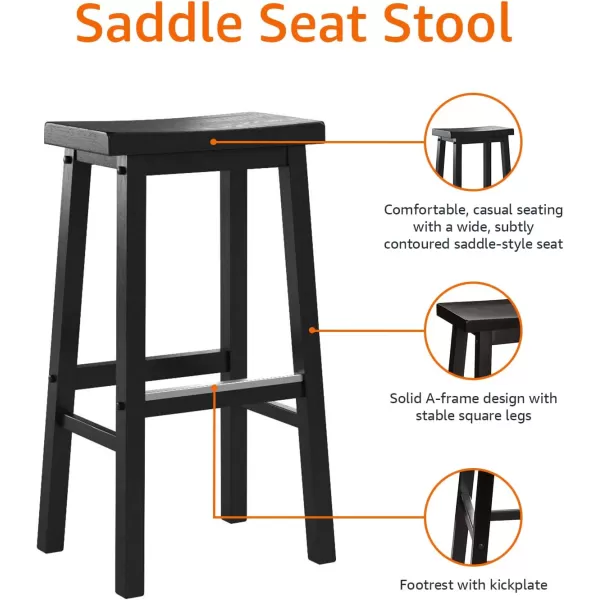 imageAmazon Basics Solid Wood SaddleSeat Kitchen Island Counter Barstool 29Inch Height Black  Set of 2Black