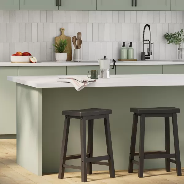imageAmazon Basics Solid Wood SaddleSeat Kitchen Island Counter Barstool 29Inch Height Black  Set of 2Black