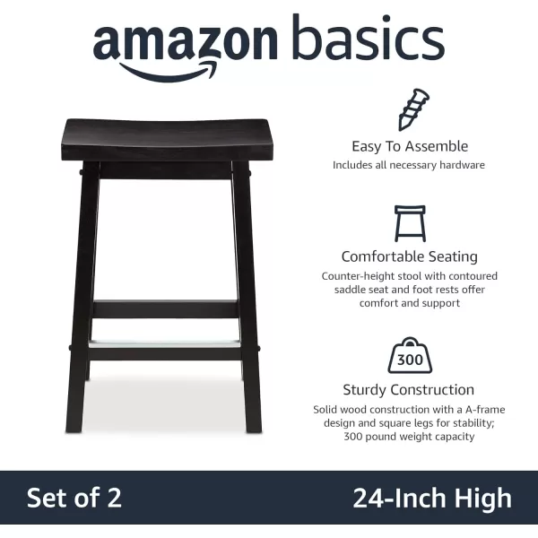 imageAmazon Basics Solid Wood SaddleSeat Kitchen Island Counter Barstool 29Inch Height Black  Set of 2Black