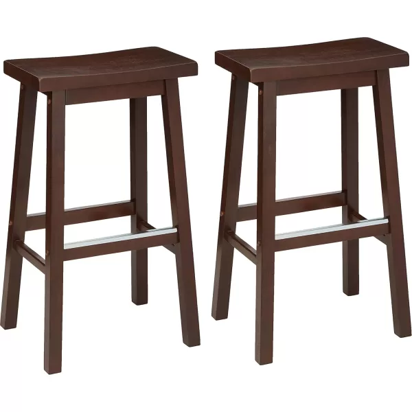 imageAmazon Basics Solid Wood SaddleSeat Kitchen Island Counter Barstool 29Inch Height Black  Set of 2Walnut
