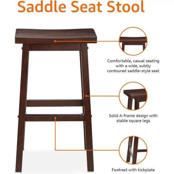 imageAmazon Basics Solid Wood SaddleSeat Kitchen Island Counter Barstool 29Inch Height Black  Set of 2Walnut