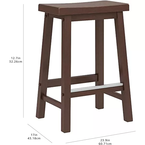 imageAmazon Basics Solid Wood SaddleSeat Kitchen Island Counter Barstool 29Inch Height Black  Set of 2Walnut