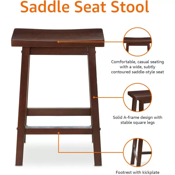 imageAmazon Basics Solid Wood SaddleSeat Kitchen Island Counter Barstool 29Inch Height Black  Set of 2Walnut