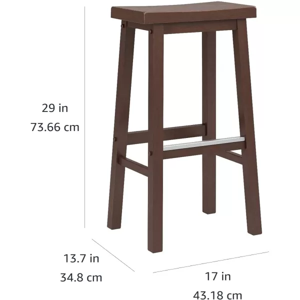 imageAmazon Basics Solid Wood SaddleSeat Kitchen Island Counter Barstool 29Inch Height Black  Set of 2Walnut