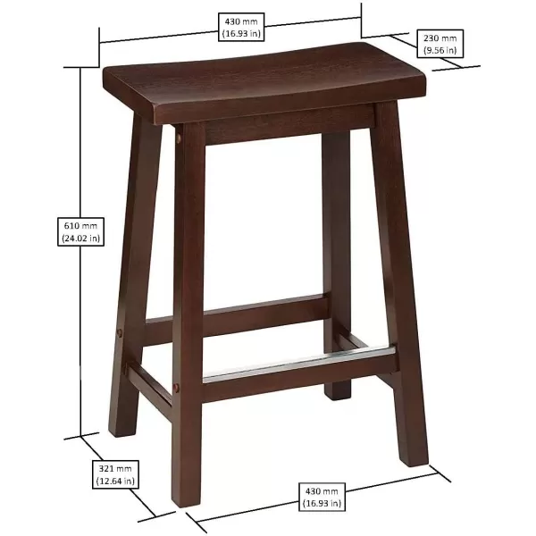 imageAmazon Basics Solid Wood SaddleSeat Kitchen Island Counter Barstool 29Inch Height Black  Set of 2Walnut