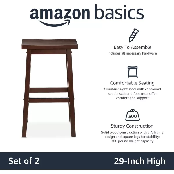 imageAmazon Basics Solid Wood SaddleSeat Kitchen Island Counter Barstool 29Inch Height Black  Set of 2Walnut