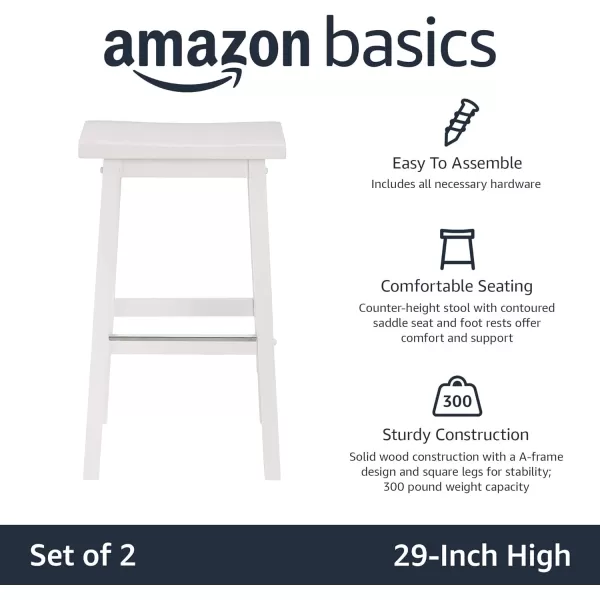 imageAmazon Basics Solid Wood SaddleSeat Kitchen Island Counter Barstool 29Inch Height Black  Set of 2White