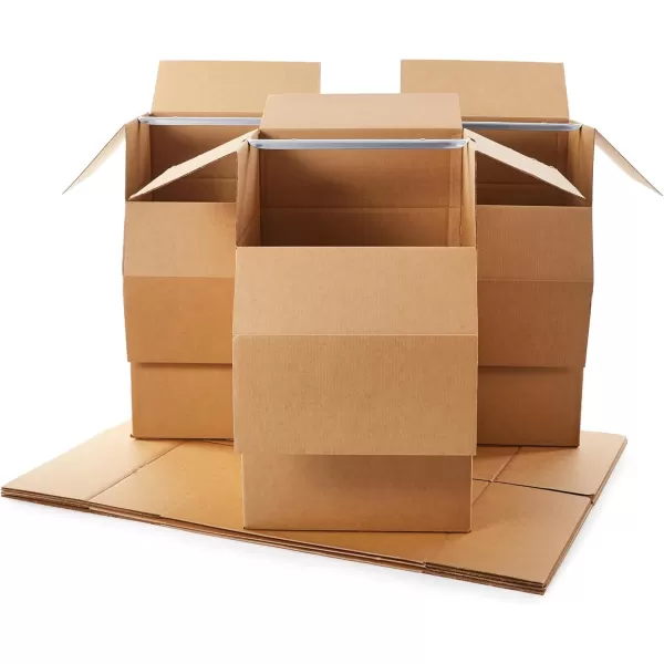 imageAmazon Basics Sturdy Wardrobe Clothing Storage Moving Boxes with Bar Easy to Assemble 6 Pack Brown 24quot x 24quot x 40quotBrown