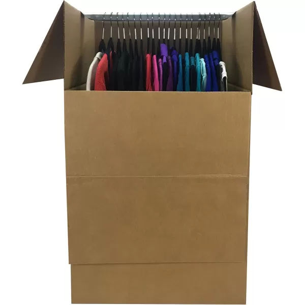 imageAmazon Basics Sturdy Wardrobe Clothing Storage Moving Boxes with Bar Easy to Assemble 6 Pack Brown 24quot x 24quot x 40quotBrown