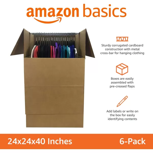 imageAmazon Basics Sturdy Wardrobe Clothing Storage Moving Boxes with Bar Easy to Assemble 6 Pack Brown 24quot x 24quot x 40quotBrown