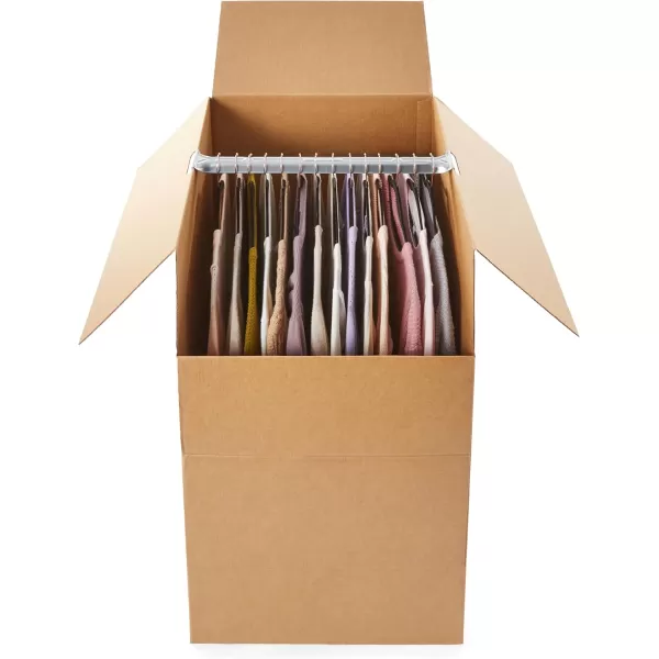 imageAmazon Basics Sturdy Wardrobe Clothing Storage Moving Boxes with Bar Easy to Assemble 6 Pack Brown 24quot x 24quot x 40quotBrown