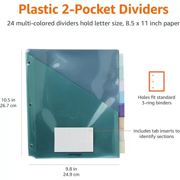 imageAmazon Basics Two Pocket Plastic Dividers Tab Set 5 Count Letter Size Assorted Color 1Pack36 Count