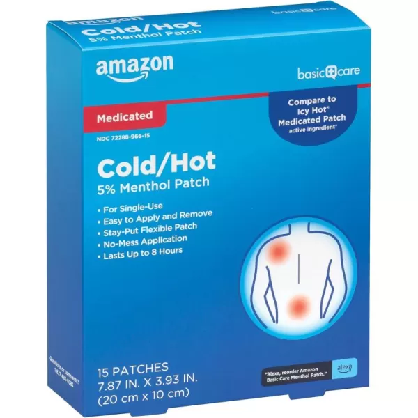 imageAmazon Basic Care Medicated Cold Hot 5 Menthol Patch 787 x 393 15Count Box Previously HealthWise15 Count Pack of 1