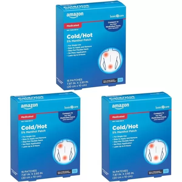 imageAmazon Basic Care Medicated Cold Hot 5 Menthol Patch 787 x 393 15Count Box Previously HealthWise15 Count Pack of 3