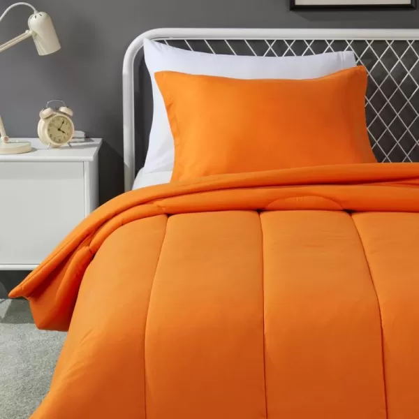 imageAmazon Basics 2 Piece Microfiber Kids Comforter and Pillow Sham Set Toddler Navy SolidBright Orange