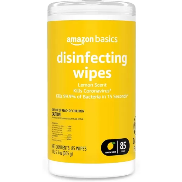 imageAmazon Basics Disinfecting Wipes Lemon Scent 85 Count