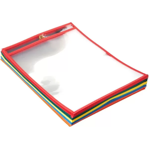 imageAmazon Basics Heavy Duty Dry Erase Ticket Holder Pockets with Clear Plastic Film and Multicolored Fabric Edge 85quot X 11quot Pack of 25