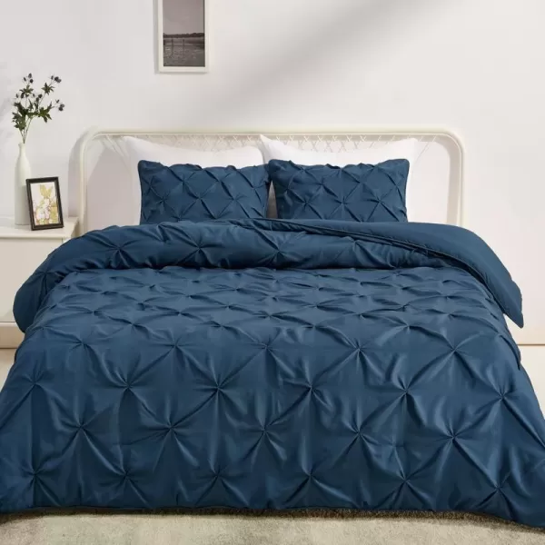 imageAmazon Basics King Size Comforter Sets AllSeason DownAlternative 3Piece Bedding Set Pinch Pleat Design Bright WhiteNavy Blue