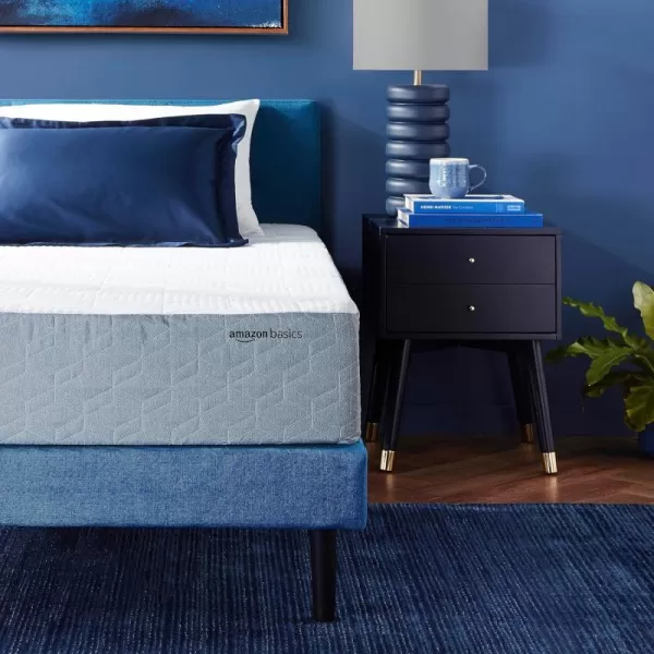imageAmazon Basics Memory Foam Mattress Medium Firm Cooling Gel Queen Size Mattress CertiPURUS Certified 80 x 60 x 12 inches WhiteGrayTwin