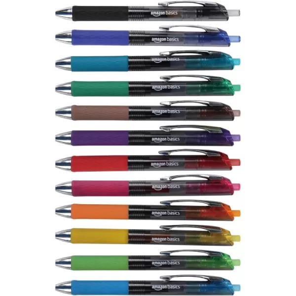 imageAmazon Basics Retractable Gel Pens with Comfortable Grip Fine Point 07mm Black 12 Count Pack of 1Assorted