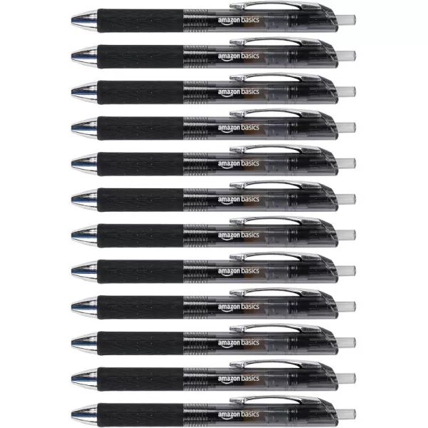 imageAmazon Basics Retractable Gel Pens with Comfortable Grip Fine Point 07mm Black 12 Count Pack of 1Black