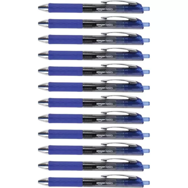 imageAmazon Basics Retractable Gel Pens with Comfortable Grip Fine Point 07mm Black 12 Count Pack of 1Blue