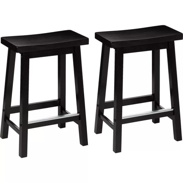 imageAmazon Basics Solid Wood SaddleSeat Kitchen Island Counter Barstool 29Inch Height Black  Set of 2Black