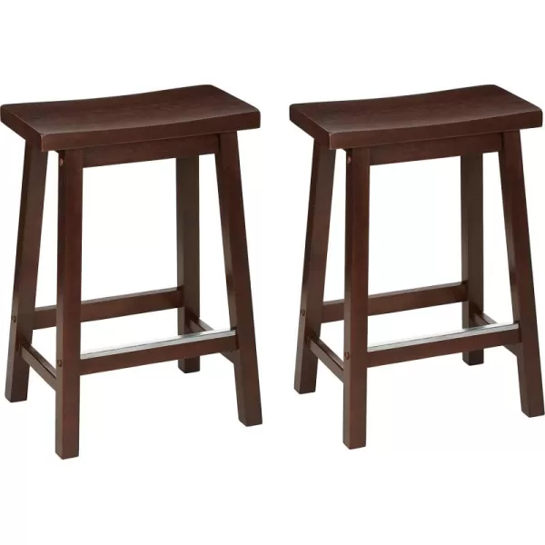 imageAmazon Basics Solid Wood SaddleSeat Kitchen Island Counter Barstool 29Inch Height Black  Set of 2Walnut