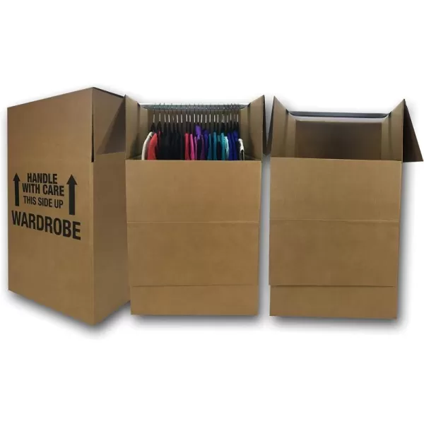 imageAmazon Basics Sturdy Wardrobe Clothing Storage Moving Boxes with Bar Easy to Assemble 6 Pack Brown 24quot x 24quot x 40quotBrown