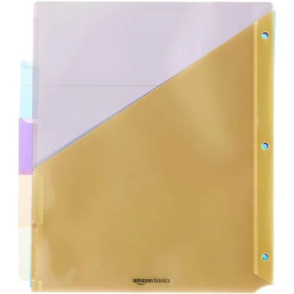 imageAmazon Basics Two Pocket Plastic Dividers Tab Set 5 Count Letter Size Assorted Color 1Pack1 Count