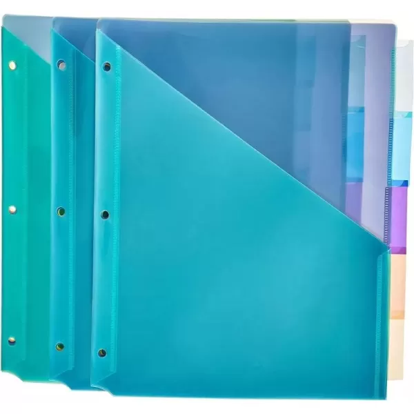 imageAmazon Basics Two Pocket Plastic Dividers Tab Set 5 Count Letter Size Assorted Color 1Pack3 Count