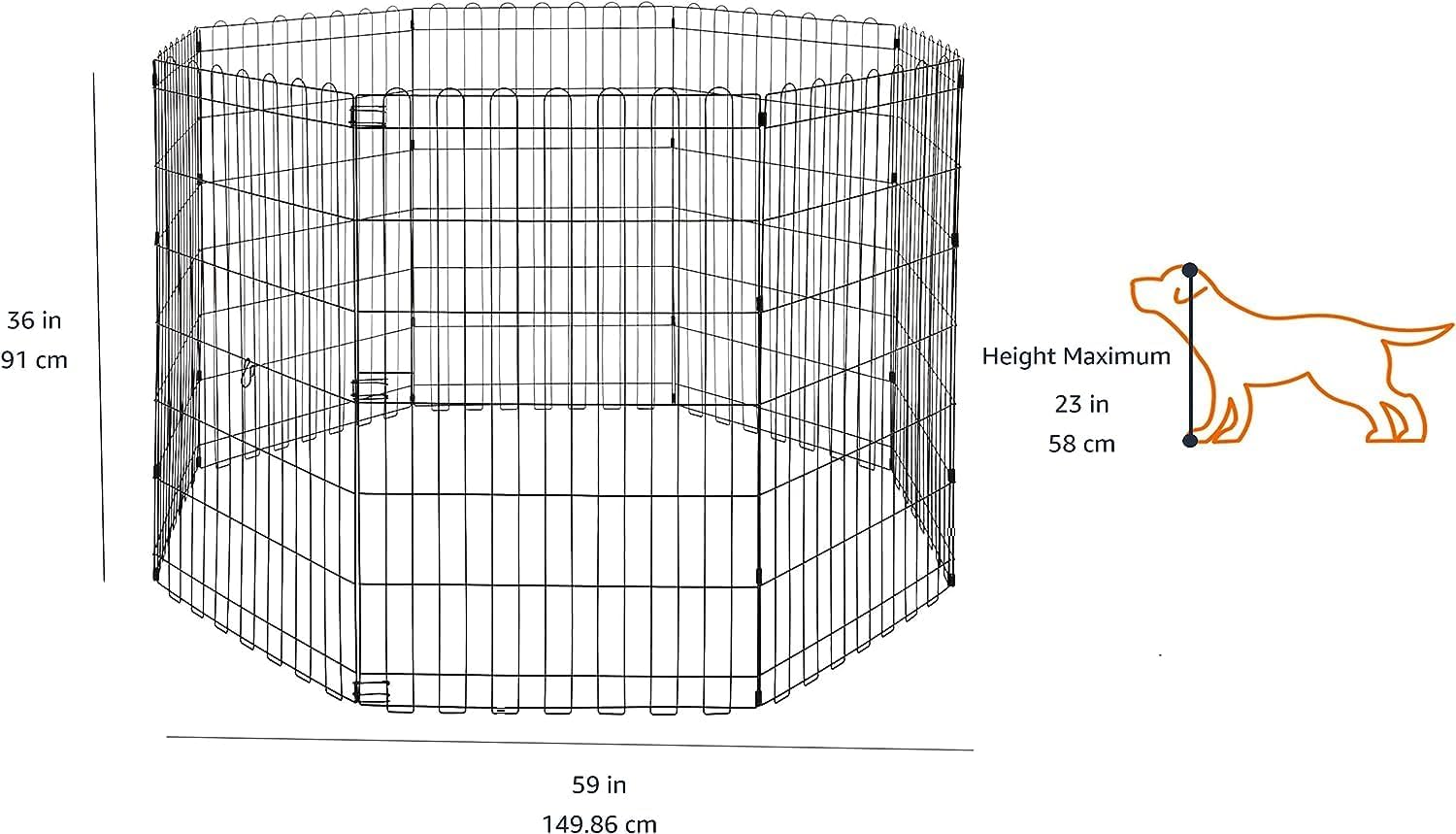 imageAmazon Basics Foldable Metal Exercise Playpen for Dogs IndoorOutdoor Portable Pet Pen Octagonal Single Door Extra Small 60 x 60 x 24 Inches Blackblack