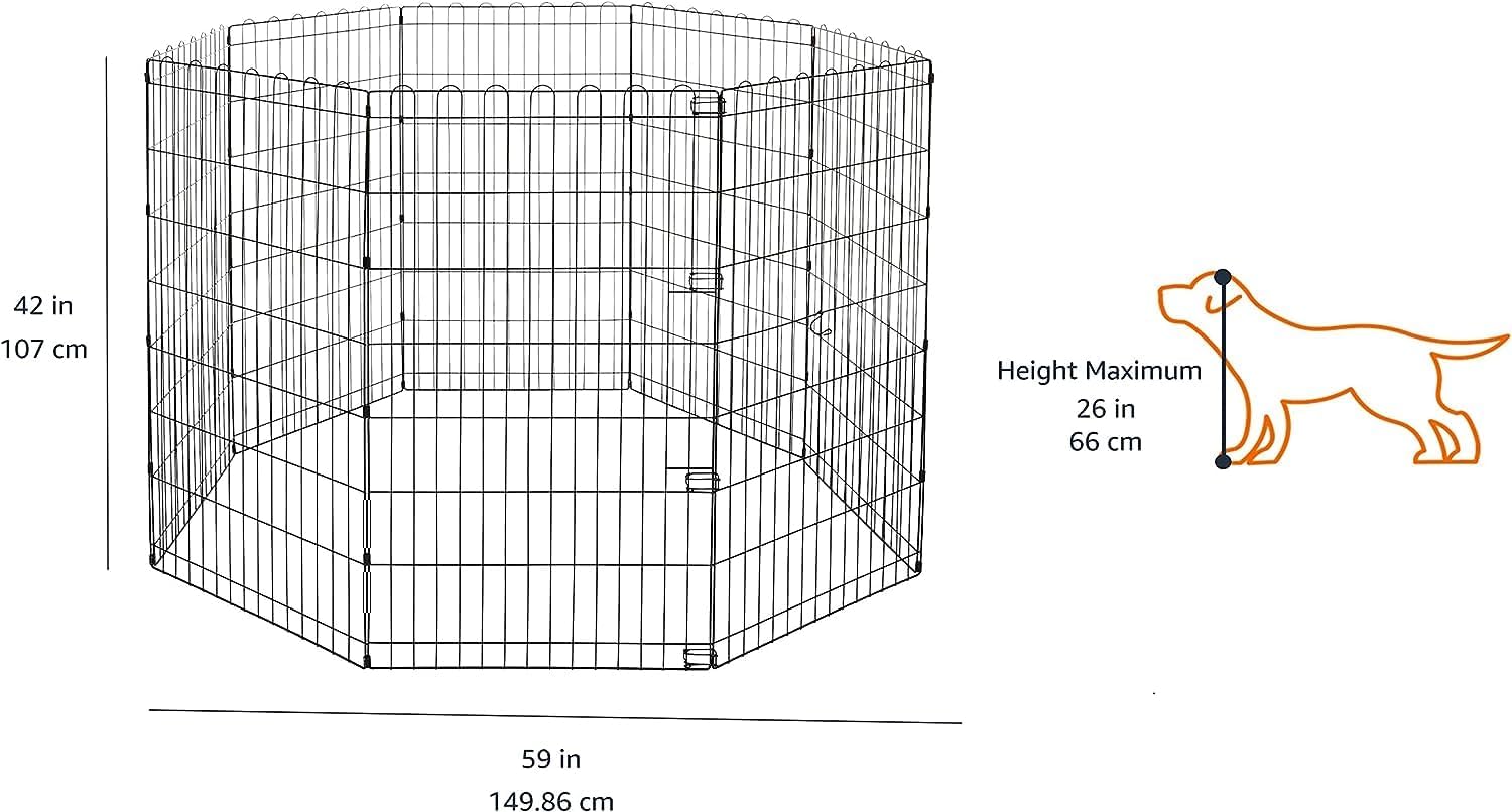 imageAmazon Basics Foldable Metal Exercise Playpen for Dogs IndoorOutdoor Portable Pet Pen Octagonal Single Door Extra Small 60 x 60 x 24 Inches Blackblack