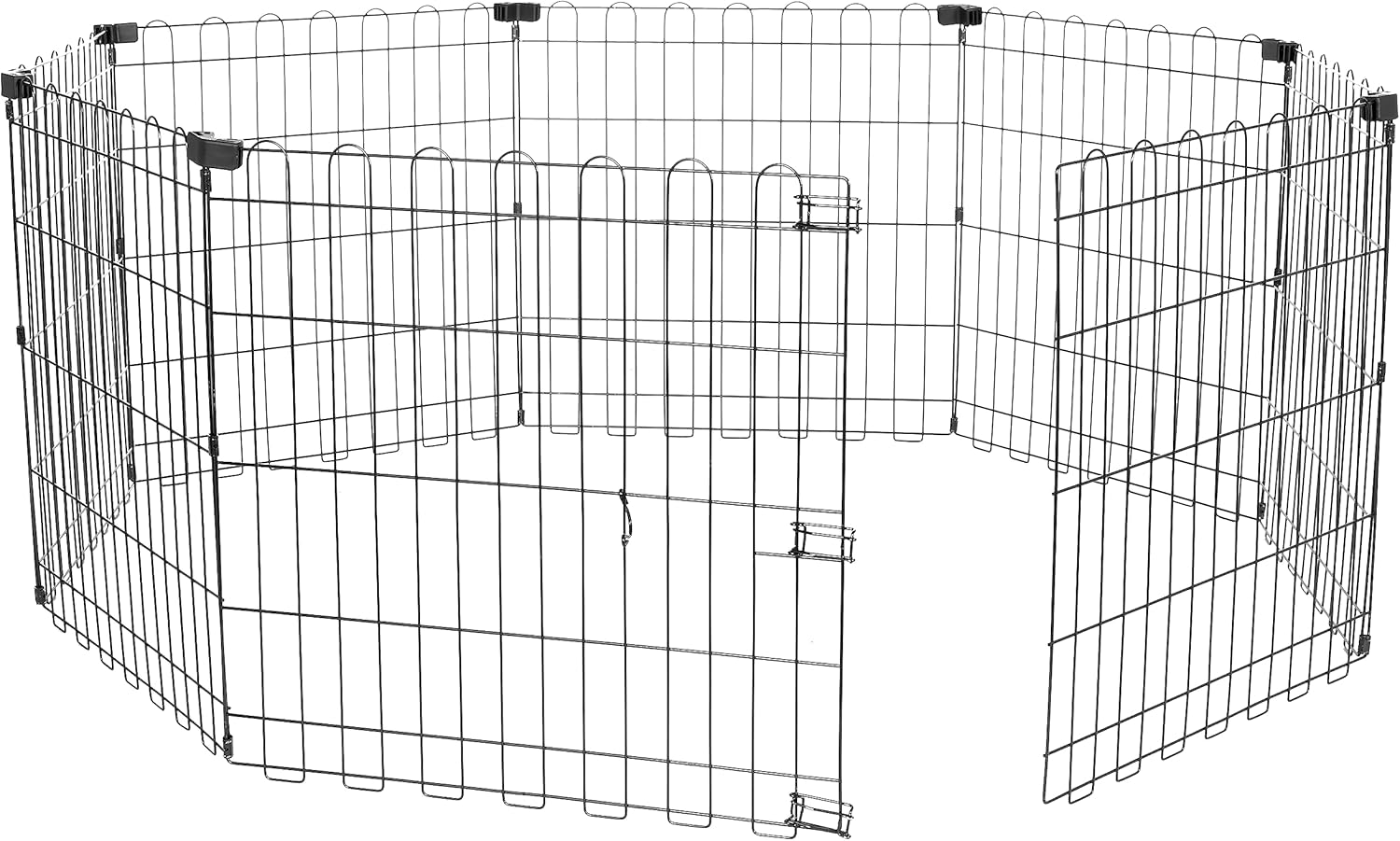 imageAmazon Basics Foldable Metal Exercise Playpen for Dogs IndoorOutdoor Portable Pet Pen Octagonal Single Door Extra Small 60 x 60 x 24 Inches Blackblack