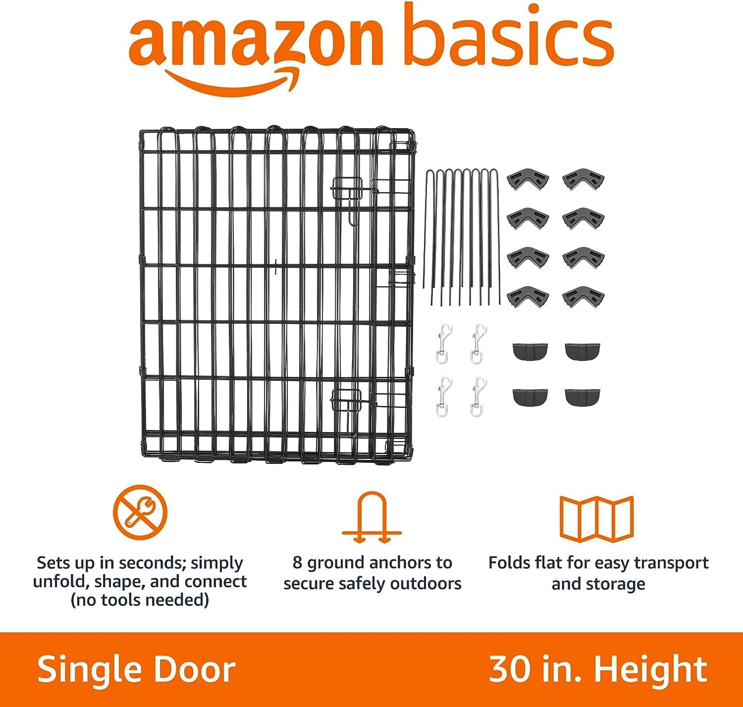 imageAmazon Basics Foldable Metal Exercise Playpen for Dogs IndoorOutdoor Portable Pet Pen Octagonal Single Door Extra Small 60 x 60 x 24 Inches Blackblack